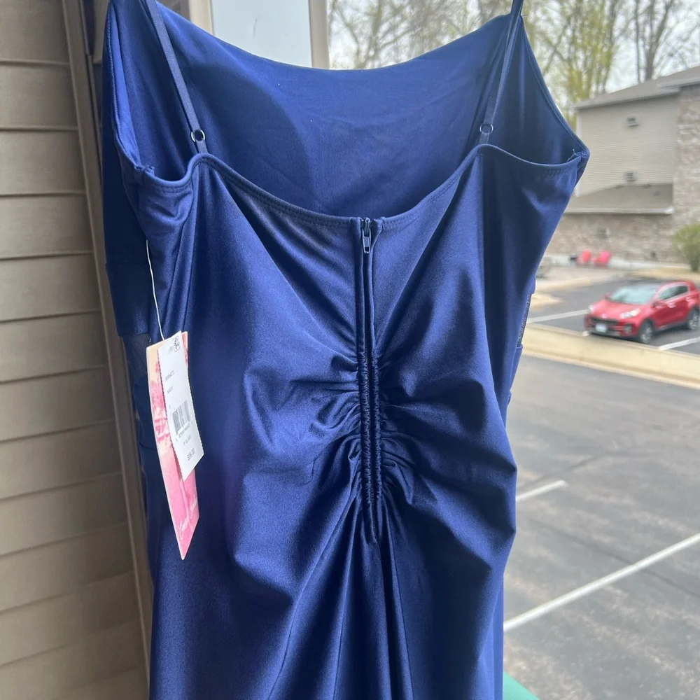๐ Emerald Sundae Navy Ruched Cutout Evening Prom Gown Size L - Picture 7 of 11